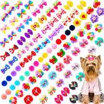 Mruq pet 100pcs Dog Hair Bows, Bulk Pet Small Dog Bows Girl with Rubber Bands, Tiny Dog Hair Grooming Bows, Mix Dainty Puppy Dog Bows, Handmade Yorkie Dog Bows for Dog Hair Accessories