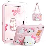 Aolcev for iPad 10th Generation Case 2022 iPad 10th 10.9 Case with Screen Protector Shoulder Strap Cute Cat Case Stand Kickstand Cartoon Silicone Cover Girls Kids for iPad 10th Gen 10.9'' (2022) Pink