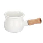 JuxYes Enamel Milk Pot with Wooden Handle, 4 Inch Mini Butter Warmer 550ml Milk Pot Saucepan Small Enamelware Cookware Milk Pan for Heating Food, Melting Butter, Boiling Water, 18OZ