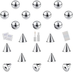 ZS 20Pcs Fake Eyebrow Rings Nose Lip Labret Studs, 4mm 5mm Replacement Ball Cone with Eyelash Glue, Non-Piercing Body Jewelry Fake Skin Piercing, Stainless Steel, other