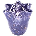 MeantToBe Blue and White Hand-Blown Glass Short Vase - Handcrafted Unique Decorations for Home - Modern Art Glass Sculpture for Dining Tables, Entryways - Decorative Collectibles - 17x17x17 cm