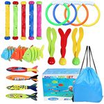 OWUDE 19PCS Pool Diving Toys Set Diving Rings Diving Toypedo Diving Sticks Aquatic Dive Balls Swimming Fish Swimming Pool Toys for Kids with Carrying Bag