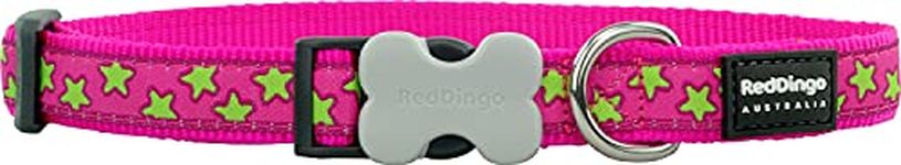 Red Dingo Bucklebone Dog Collar Design, Stars Lime on Hot Pink, Medium 20mm