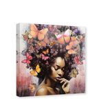 CXHOSTENT African American Canvas Wall Art Butterfly on Black Women Head Pictures Abstract Girl Painting Print Living Room Decor Frame (Abstract Girl - 1, 40.00 x 40.00 cms)