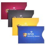 RFID blocking sleeves, 4 Pcs RFID Card Holder Blocking Sleeves Credit Card Protector Identity Cover, Electronic Theft Prevention Slim Profile RFID Blocking Sleeve for Office Outdoor Travel