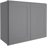 ROOMTEC Wood Wall-Mounted Cabinet,Bathroom Medicine Cabinet with Adjustable Shelf and 2 Soft-Close Doors,Laundry Storage Cabinet for Bathroom,Kitchen,Living Room 12" D*30" W*24" H,Shaker Grey