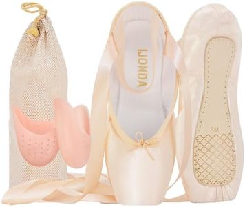 IJONDA Professional Pointe Shoes for Girls and Ladies Pink Satin Ballet Dance Slippers with Mesh Bag Ribbons Toe Pads