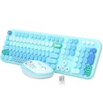 MOFII Wireless Keyboard and Mouse, 104 Round Keys Lovely Full-Size Cute Colorful Keyboard and Mouse with Retro Typewriter for PC/Mac/Laptop/Tablet/Computer/Windows Blue