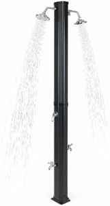 Costway 35 L Solar Heated Outdoor Shower w/Dual Shower Heads, 2.2 M Outdoor Shower w/ 2 Swivel Shower Heads & 2 Foot Showers for Outdoor Backyard Poolside Beach Pool Spa, Black