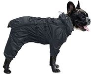 Morezi dog raincoat with high collar waterproof raincoat for dogs reflective four-leg rain gear jumpsuit for puppies small medium pet - Black - XXL