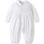 Booulfi Gender Neutral Baby Clothes Fall Winter Baptism Christening Outfits For Boys Girls Peter Pan Collar White Romper Footless Long Sleeve Baby Sleepers,9-12 Months