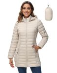 ROYAL MATRIX Women's Packable Puffer Jacket with Hood, Lightweight Quilted Travel Long Puffer Coat with Pockets White, S