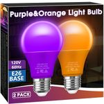 Orange Purple Light Bulbs [2 Pack], A19 LED Orange and Purple Bulb Outdoor, Halloween Light Bulbs, 9W (60 Watt Equivalent) - E26 Colored Light Bulbs for Porch Light Christmas Party Home Holiday Decor