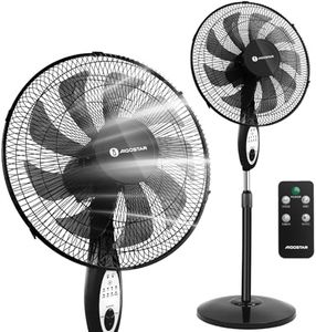 Aigostar Pedestal Fan with Remote, 16” Oscillating Standing Fan for Bedroom, 10 Blades Ultra Quiet Fan 7.5H Timer 3 Mode 3 Speed, Adjustable Height Electric Cooling Floor Fan Home Office Use, Black