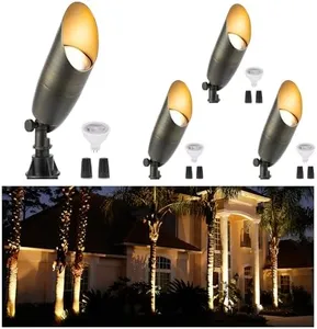 Gardenreet All Brass Landscape Lighting - LED Low Voltage Spotlights Outdoor, 12V Wired Uplights, Spot Lights Waterproof, Bronze for Outside Trees with 5W 2700K Warm White MR16 Bulb (4 Pack)