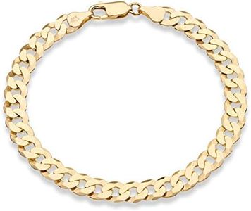 Miabella 18K Gold Over Sterling Silver Italian 7mm Solid Diamond-Cut Cuban Link Curb Chain Bracelet for Men Women, 925 Made in Italy, Large, Sterling Silver