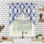 CAROMIO Swag Valances for Windows, Geometric Quatrefoil Trellis Printed Cotton Blend Tailored Swag Kitchen Curtain Valances for Bathroom Windows, Navy/Blue/Grey, 56" W x 36" L