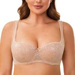 MELENECA Women's Balconette Bra with Padded Strap Half Cup Underwire Sexy Lace Beige 44B