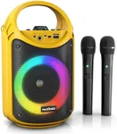 MASINGO Karaoke Machine for Kids and Adults with 2 Wireless Bluetooth Microphones, PA Portable Speaker with Colorful LED Lights, Supports TF Card/USB, AUX/MIC in, TWS for Home Party, Burletta C10 V2