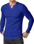 JMIERR Casual Muscle Shirts for Men Slim Fitted T Shirt V-Neck Longline Henley Shirt Long Sleeve Gym Workout Athletic Tees Shirts, S, Dark Blue