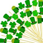 AOCEAN 200 Pcs St. Patrick's Day Cocktail Sticks Food Garnish Sticks Bamboo Fancy Toothpicks for Green Party Irish st patricks day decor (Mix)