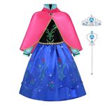 ACWOO Anna Costume for Girls, Elsa Anna Dress with Cape, Princess Crown and Magic Wand, Anna Princess Costume Outfit, Girls Anna Princess Dress Up for Party, Birthdays, Cosplay, Halloween