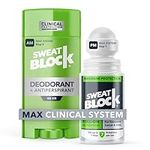 SweatBlock Antiperspirant Deodorant System - MAXIMUM CLINICAL STRENGTH for Men & Women - Hyperhidrosis Aid Up for to 7-Day Sweat Control - Roll-On 1.2 fl oz + 48-Hour Odor Protection Stick 2.7oz