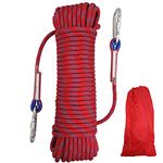 Outdoor Climbing Rope Diameter 10mm Outdoor Static Rock Climbing Rope, High Strength Cord Safety Rope Braid Nylon Rope, Escape Rope Fire Rescue Parachute Rope with 2 Carabiner (Red Length 30m)