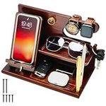 Belle Vous Dark Brown Wooden Phone Docking Station - Nightstand/Bedside Table Organiser - Phone, Wallet, Watch, Key & Gadget Holder Stand - Anniversary/Birthday Gift for Men - Husband/Dad Accessories