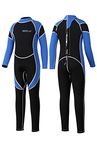 Yikayin Kids Wetsuits Full Length, 2.5MM Neoprene Diving Swimming Suit Back Zipper, Boys Girls Wetsuit for Swimming Diving Snorkeling Surfing SUP - Blue XL