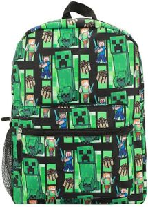 Minecraft Creeper AOP Kids Back To School Backpack, Green