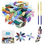 LITMIND 120 Pieces Leaf Iridescent Glass Mosaic Tiles for Crafts, Precut Rainbow Stained Glass Petals Kit, Mosaic Making Supplies, Stained Glass Craft Flowers Leaves