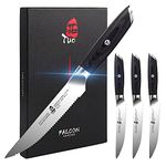 TUO Steak Knife Set of 4-5 inch Serrated Steak Knives Kitchen Dinner Knife - German Stainless Steel Steak Set - Full Tang Pakkawood Handle - Falcon Series with Gift Box