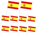 10pcs Mini Spain Handheld Flags Stick Flags,Small Spain Flags on Sticks for World Cup 2022 Decorations Cheering Flags Outdoor/Bar/Party Supplies,Spain Football Fans Hand Flags