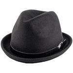 The Tie Hub Wool Vintage Solid Black Belt Fedora Hat For Men, Free Size