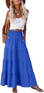 ANRABESS Womens Maxi Skirts, Elastic High Waist A-Line Tiered, Long Flowy Boho Skirts, Summer Casual Beach & Vacation Wear Royal Blue XS