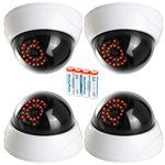 MaximalPower Imitation CCTV Security Dummy Dome Camera with Red LED Light for Home, Shop, Business, etc. (4 Pack & 4 PC AA Battery)