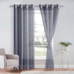 DWCN Dark Grey Sheer Curtains with Tiebacks Semi Transparent Voile Grommet Curtains Elegant Window Curtains for Bedroom and Living Room,2 Panels,W56 x L81