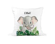 Custom Kids Jungle Cushion | Personalised Scatter Cushion | 100% Polyester Throw Pillow | Nursery Decor | New Baby Gift | 40cm x 40cm | Elephant, Giraffe, Tiger, Sloth, Zebra, or Hippo Design