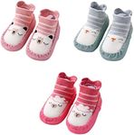 FedMois 3 Pairs Baby boys Girls Non-Skid Indoor Slipper Shoes Socks, Pink, Red and Green, 6-12 Months