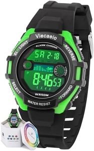 Viecaeio Kids Watches Digital Sport Watches for Boys Girls Outdoor Waterproof Ages 5-17 Suitable for 5.2-7.87in Wrists (Black with Green)