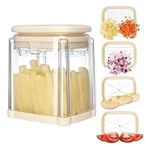 Navaris Potato Chipper - Food Chopper, French Fry Cutter, Potato Cutter, Onion Dicer, Apple Slicer, 4 Interchangeable Blades with Container Box - Dishwasher Safe - Cream