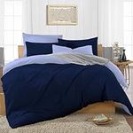 Ev Dekor® Duvet Cover Set Single Dark Blue Light Blue - Soft Microfibre Polyester Plain Dyed Reversible Double Duvet Set with Pillow cases - Bedding Quilt Covers Bedsheets