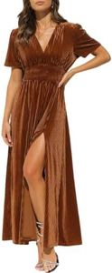 Maxigerui Women's Velvet Maxi Dress Formal Dresses for Wedding Guest Dress Burnt Orange M