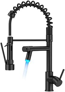 FORIOUS LED Robinet Cuisine Noir, Mitigeur Cuisine, à Deux Poignées, Pivotant à 360°et Double Pulvérisation
