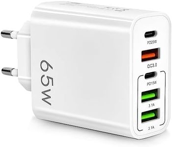 AXFEE Caricatore Rapido USB Multipla PD & QC3.0, Alimentatore Caricabatterie Spina USB C 65W 5Porto, Carica USB da Muro, Carica Cellulare per iPhone 12/11/XS/X,Samsung Galaxy S21/S20,Xiaomi,Huawei