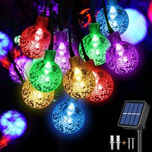 Jsdoin Guirlande lumineuse solaire à 50 LED étanche, 8 modes d’éclairage pour intérieur/extérieur, 10 m/32.8 ft pour jardin, Terrasse, Sapin Noël, Mariage, Fête (Multicolore)