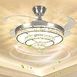 Depuley Ceiling Fans with Lights and Remote, Modern Crystal Fan Light Ceiling, Ceiling Light with Retractable Fan Blades, 3 Speed, Chandelier Light with 3 Color Changeable, Timing, K9 Crystal