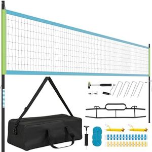 Portable Volleyball Net Set, Outdoor Volley Ball System w/Adjustable Poles, Anti-Sagging Net, Carrying Bag, Boundary Line, Soft Ball, Score Tracker, Guy Lines & Stakes for Beach, Backyard (Blue)