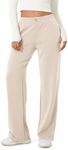 ODODOS Women's Modal Soft Wide Leg Pants with Pockets Adjustable Shockcord High Waist Casual Lounge Pants-29 Inseam, Fleece Lined Ivory, X-Small